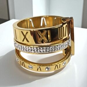 Elegant Gold Tone Clear Rhinestones Roman Number Ring Size 11